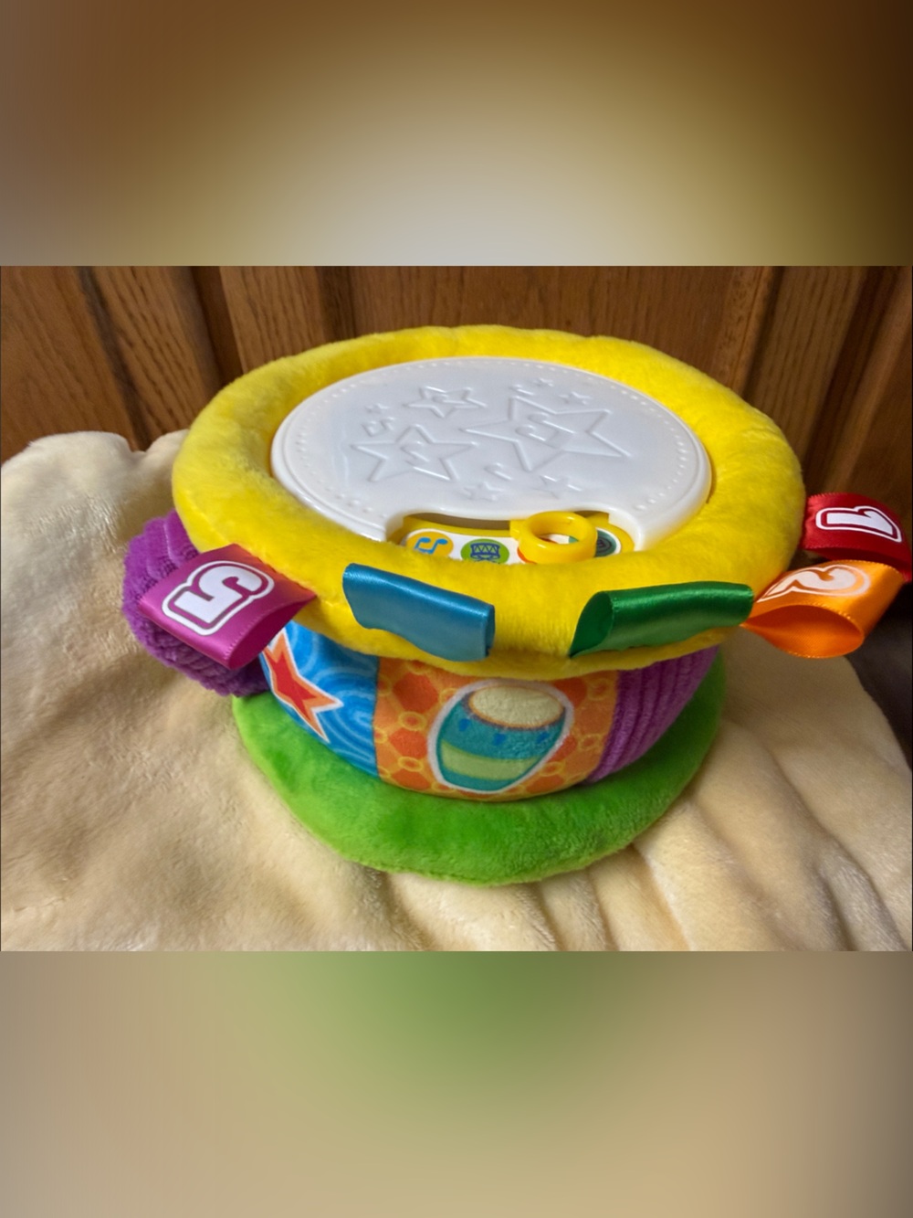 Plush Sensory Drum Toy - Yellow, Green & Multicolor